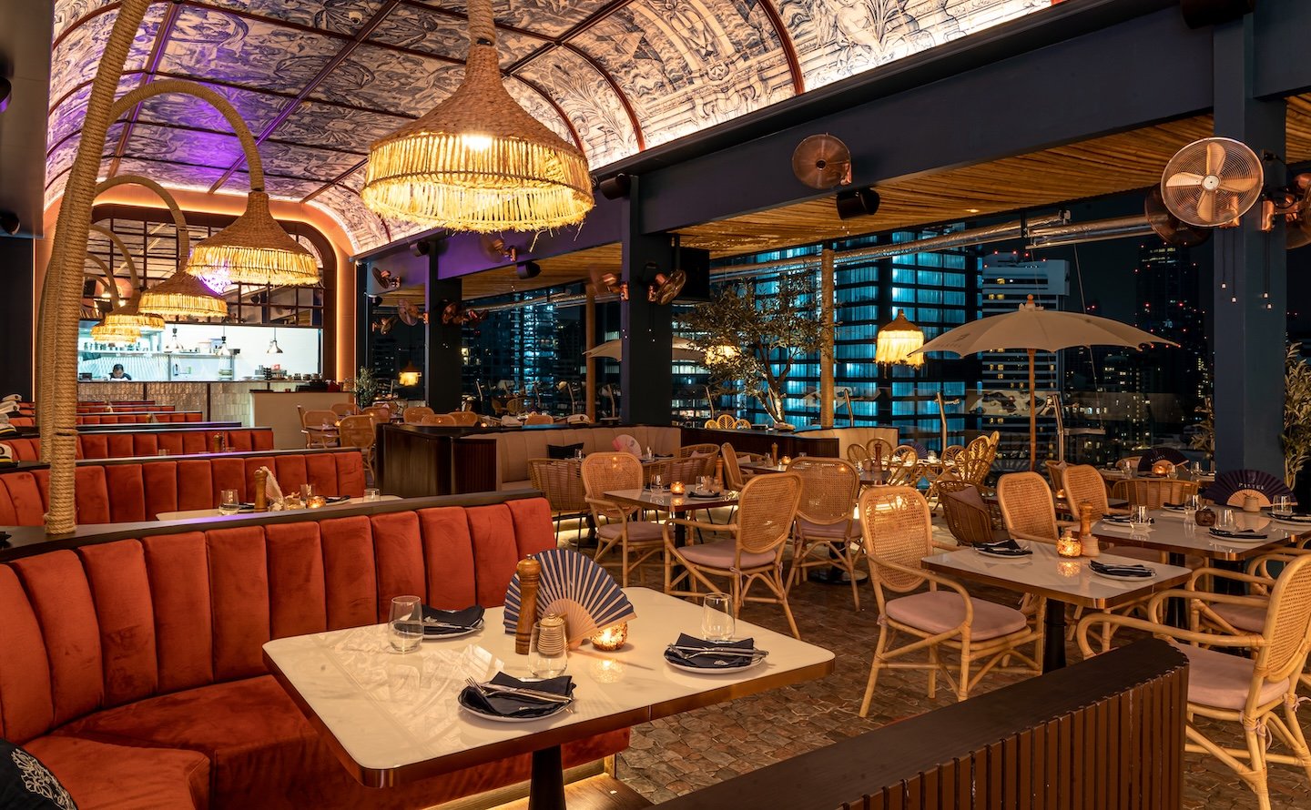 interior and design of Pastel Bangkok rooftop bar and restaurant at night